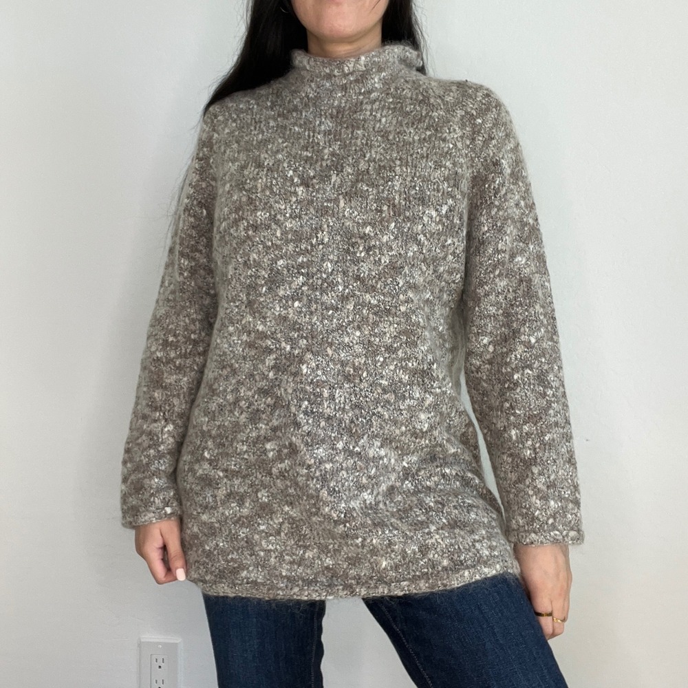 Valerie Stevens Sweater Womens Medium Brown Mohair Blend Metallic Mock Neck 90s